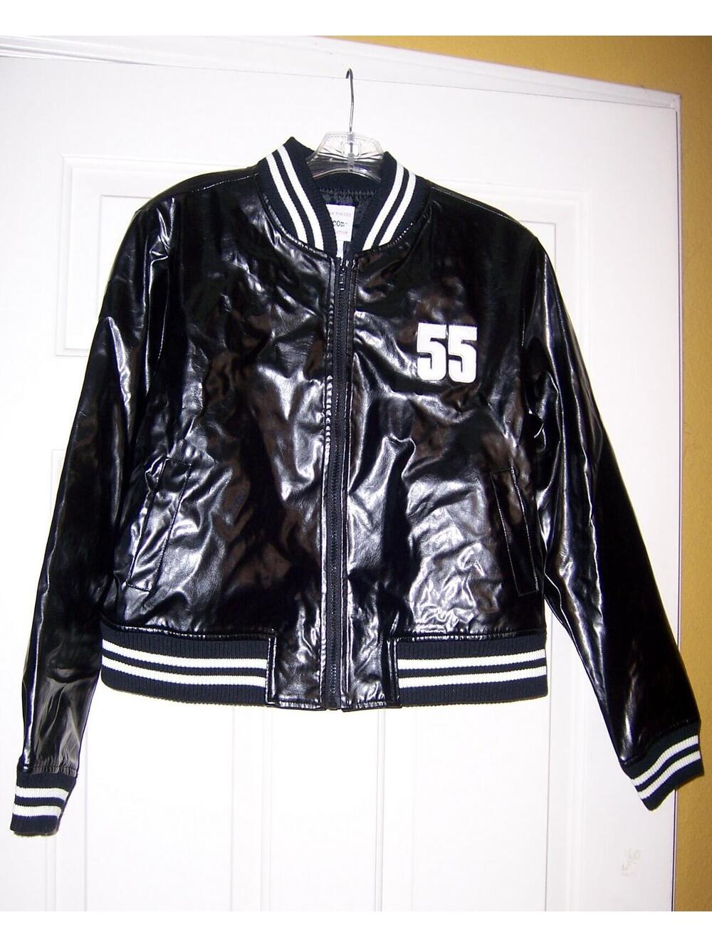 Vintage jr-s.com Black Shiny Varsity Jacket - Large - NWT